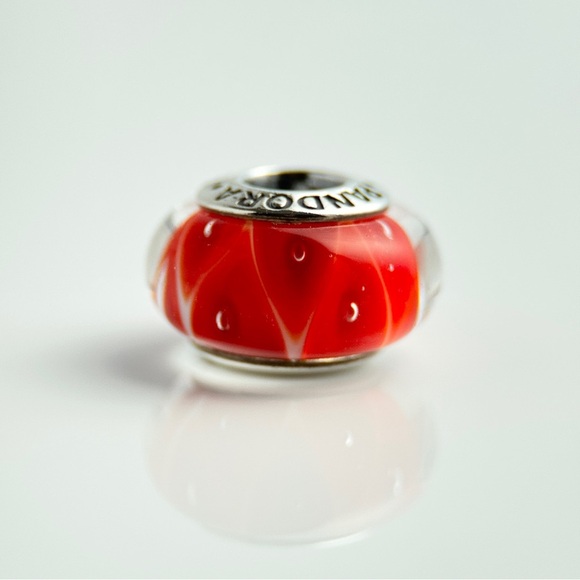 PANDORA Coral Murano Glass Charm 790926 Sterling Silver Core Retired Red Bead - Picture 7 of 13
